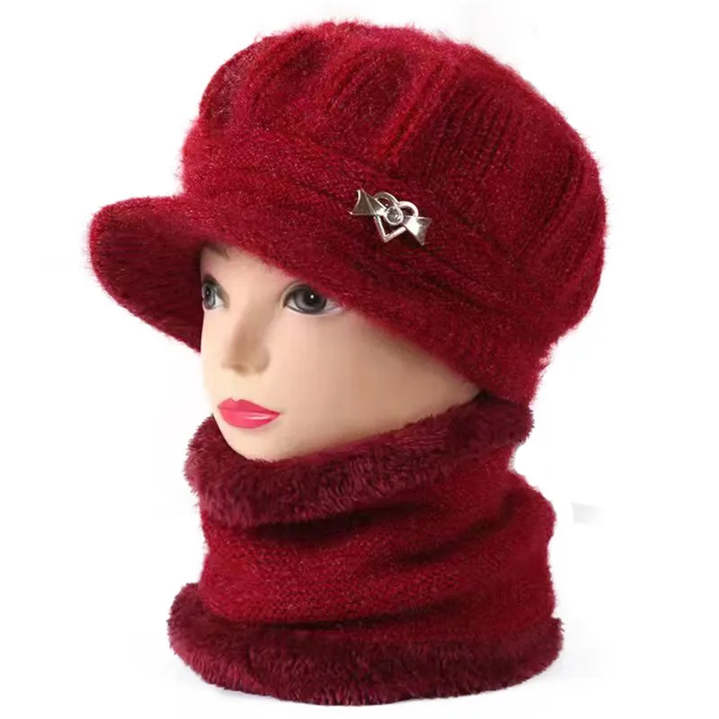 Women Knitted Hat Winter Warm Comfortable Soft Ladies Wool Caps Clothing Accessories Practical Convenient Femme Scarf Set