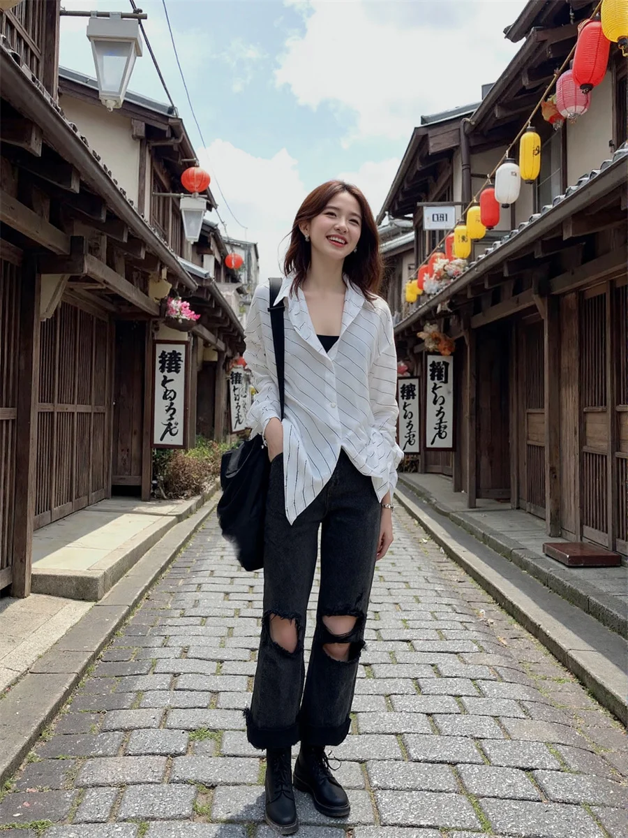 هول ممزق الجينز فضفاض للمرأة الدنيم السراويل ملابس حريمي الشتاء مشروط طويل القامة الشمال نمط ملابس منزلية المتسكع سيدة الحرارية الدافئة