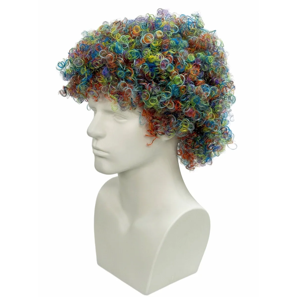 Rainbow Multicolor Short Afro Curly Synthetic Wig Unisex Clown Halloween Party Carnival Cosplay Costume Hairpiece - view 4