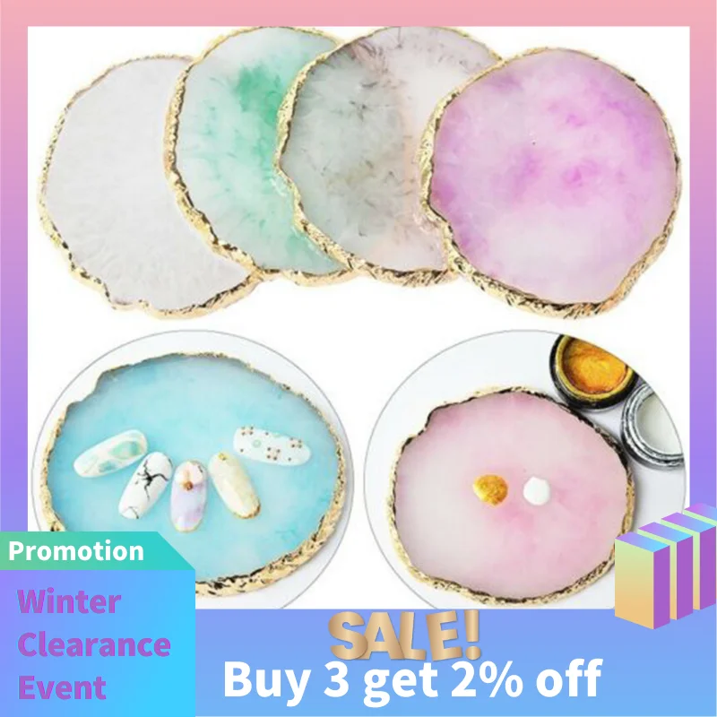 Resin Agate Stone Palette False Nail Tips Drawing Nail Color Palette Gel Polish Pallet Display Shelf Mixing Drawing Paint Plate