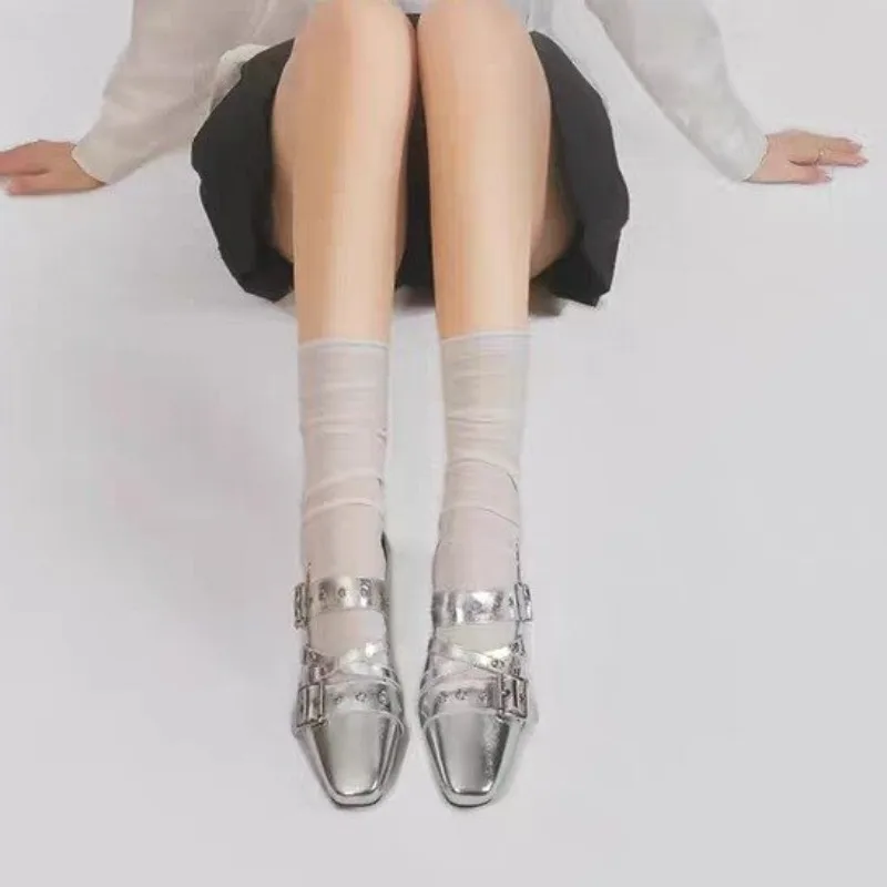 حذاء نسائي خفيف الوزن 2025 باليه فرنسي عتيق جديد داخل زيادة حذاء فردي برباط متقاطع حذاء ماري جين #6