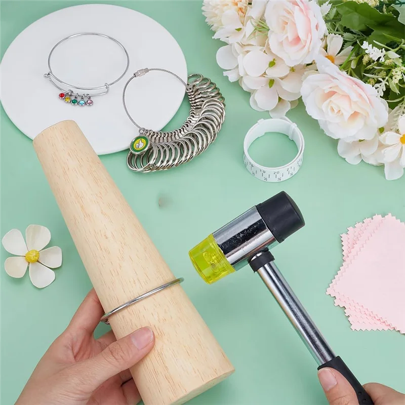 

RMWIN-5 Pieces Jewelry Sizing Set, Finger Size Ring Measuring Tape Hammer For DIY Jewelry Making Repair