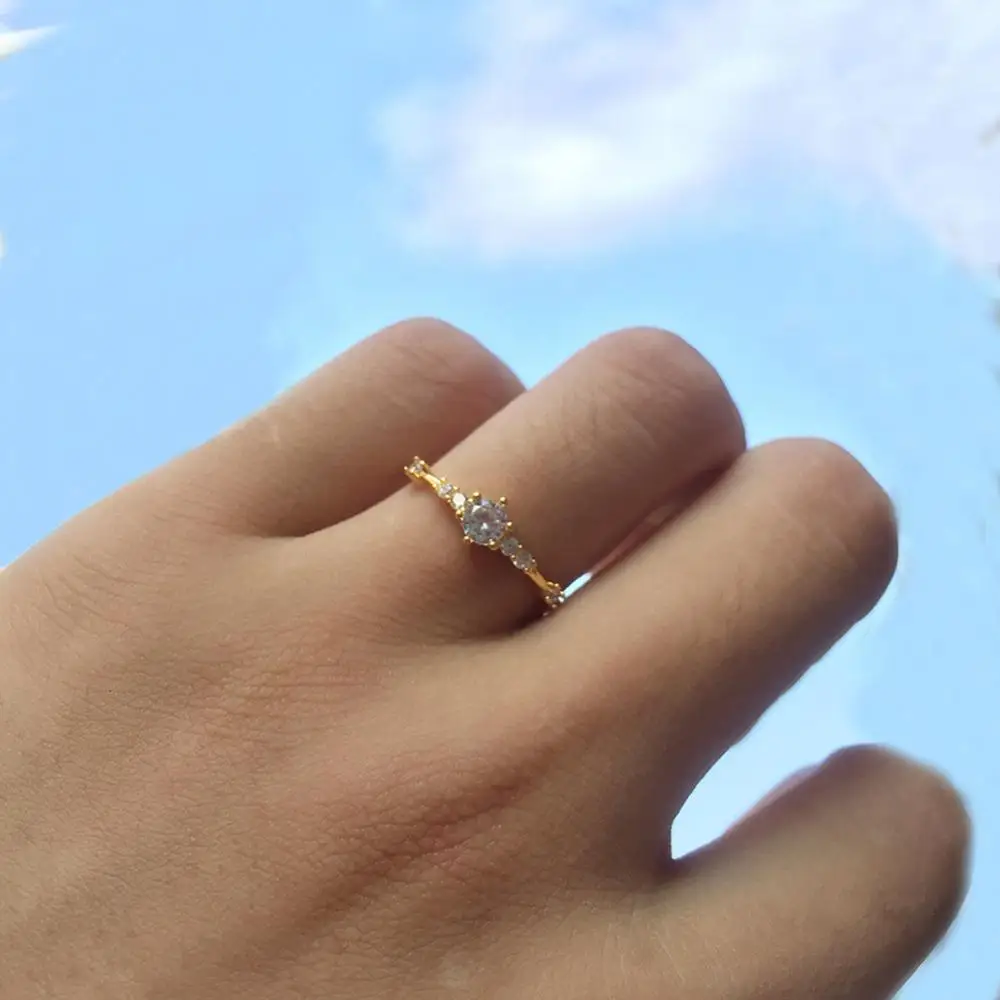 925 Sterling Silver 14K Gold Plating Pavé Crystal Exquisite Wedding Ring Women Light Luxury Temperament Jewelry Accessories