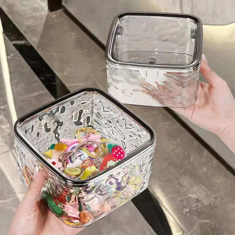 Hair Accessories Organizer Headdress Box for Girl Acrylic Hair Clip Holder with Lid Laundry Pods Container Desktop Trash Can