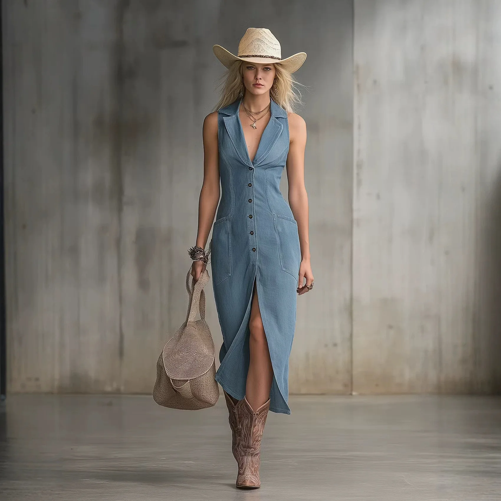 

Sleeveless Denim Dress Button Front Waist Cute Dresses Overall Jumpsuit Spring Summer