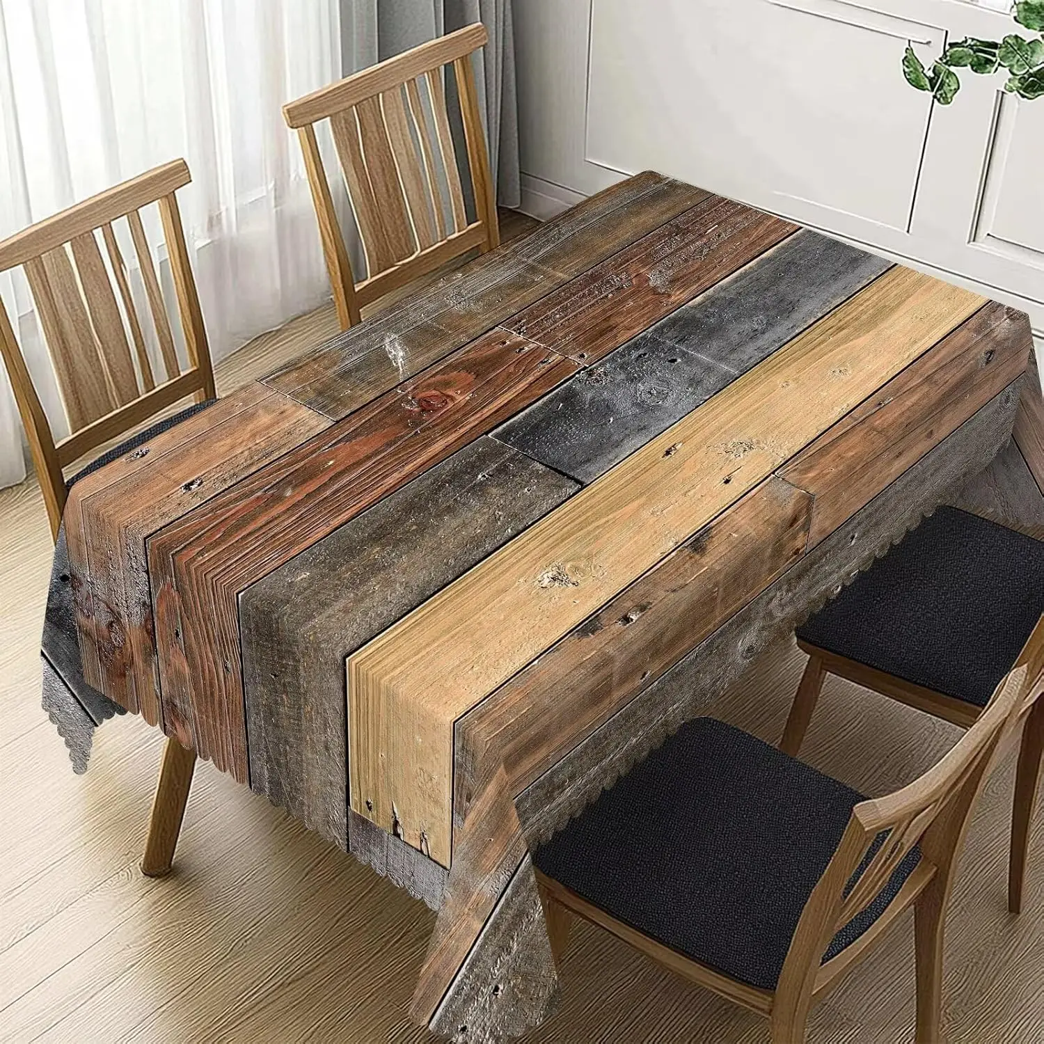 خمر الخشب الحبوب مستطيل مفرش المائدة عطلة ديكور المنزل الطرف قابل للغسل ريفي خشبي الملمس مفارش طاولة المطبخ ديكور للطاولات #2