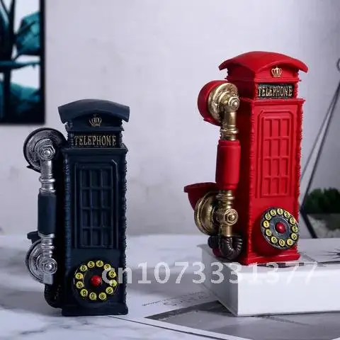 

Resin Telephone Booth Figurines 21cm VILEAD Creative European Call Box Piggy Bank Decoration Handmade Crafts Vintage Gifts Hogar