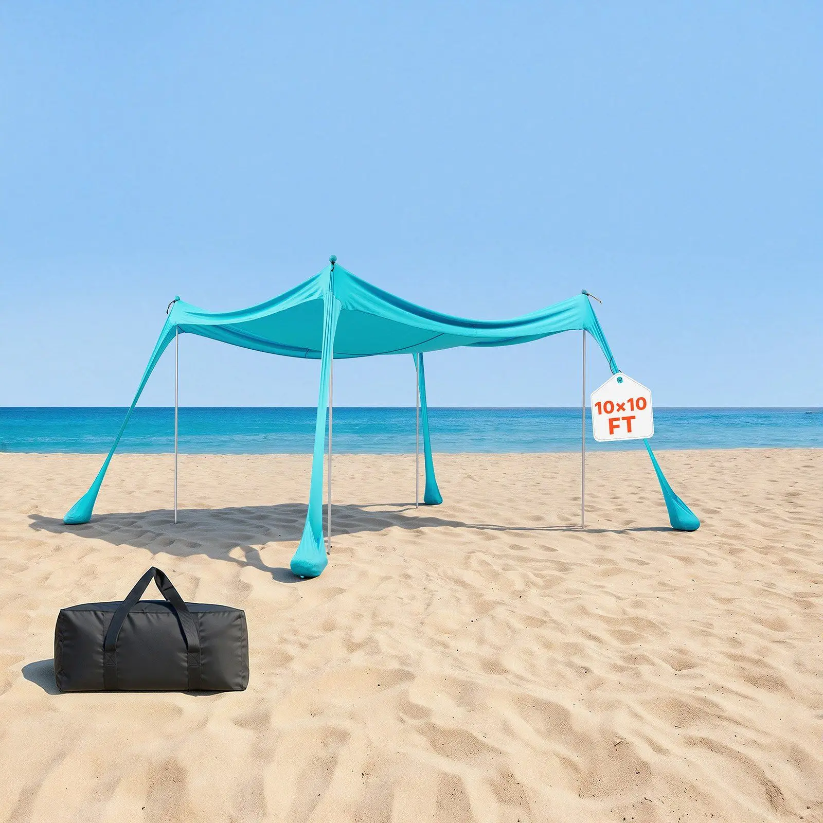 

Beach Tent Sun Shelter, UPF50+ Sun Protection, 6.6 ft Tall, 10 x 10 ft, Easy Pop Up Beach Canopy with Sandbags, Stability Poles