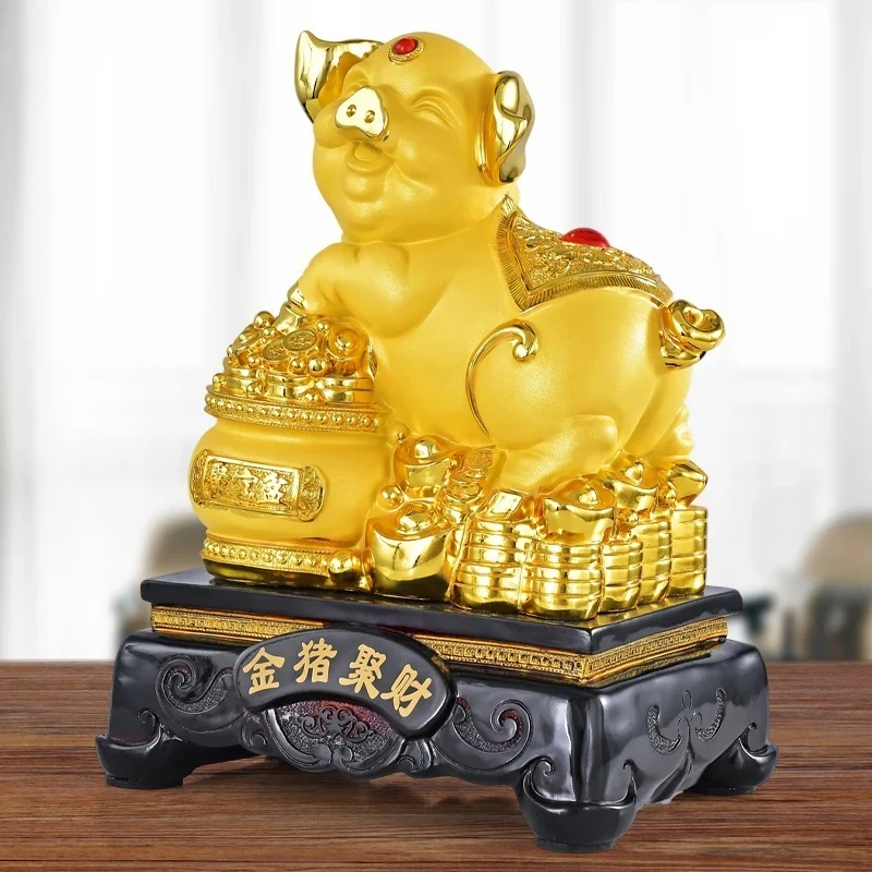 Golden Pig Gathering Wealth Ornament Lucky Pig Feng Shui Decoration 12 Zodiac Living Room Wine Cabinet Decoration Crafts