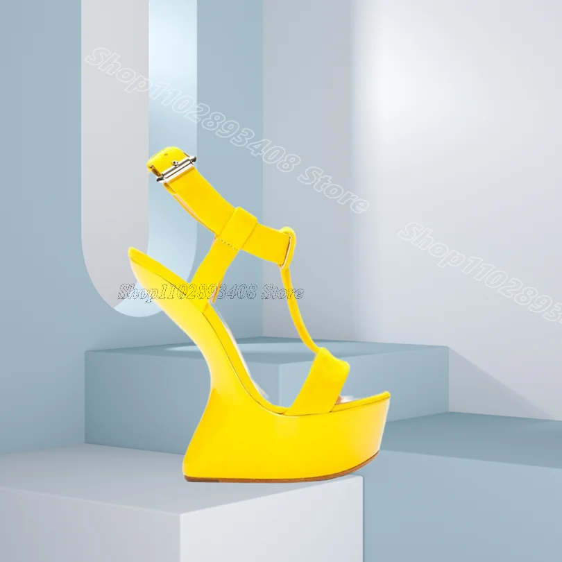 

Yellow Strange Style Stiletto Sandals Ankle Buckle New Stylish PlatformBritish Style Women Casual Sandals Zapatos Para Mujere