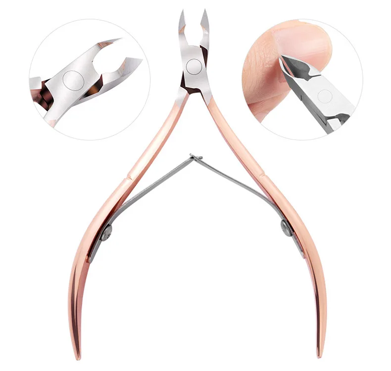 Stainless Steel Double Head Nail Art Dead Skin Pusher Cuticle Nipper Scissors Manicure Set Rose Gold UV Gel Remove 2/4Pcs/Set