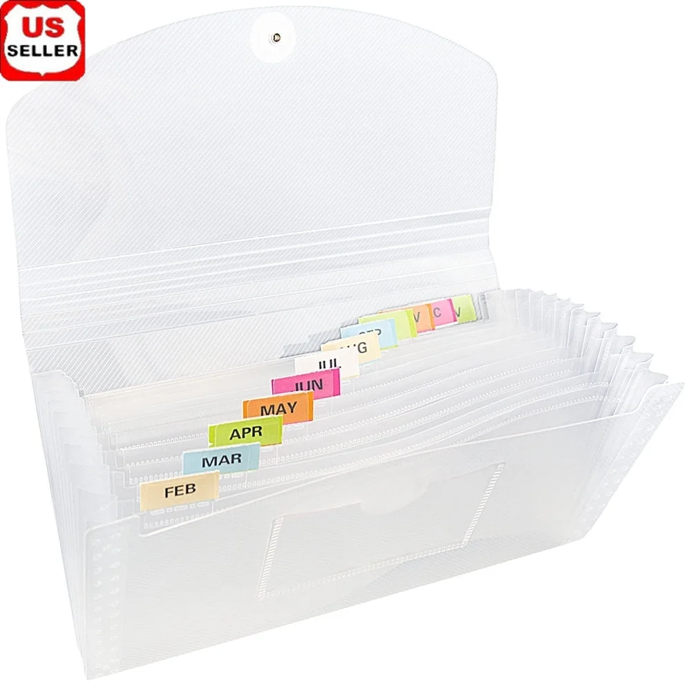 

Прозрачный 13-карманный расширяющийся органайзер для файлов, квитанции в клетку, денежные документы с надежной застежкой на кнопку, индивидуальная упаковка