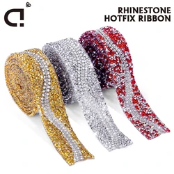 DUCrystal 1Yard/pack 20mm Resin Rhinestone Trim Ribbon Hot Fix Crystal Chain Decoration Use For DIY Garment Craft