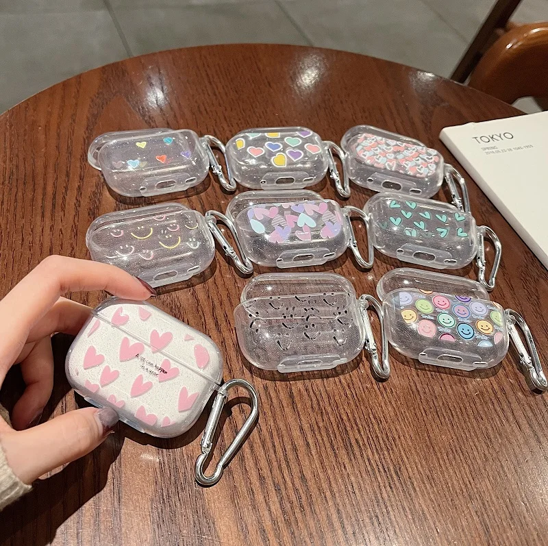 For AirPods Pro 2nd Case Glitter Shiny Cartoon Soft Silicone Cover For AirPods 3 1 2 Girls Colorful Heart Earphone Charging Box