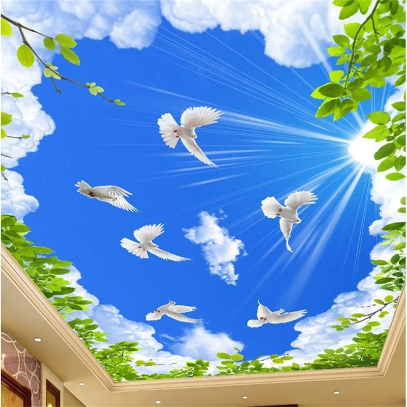 

Custom 3D Ceiling Wallpaper Green Leaf Pigeon Living Room Wallpaper 3D Waterproof Wall Murals Wallpaper Ceilings