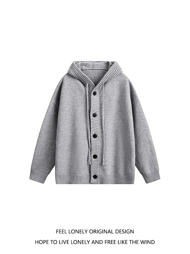 

Trendy Street Style Knitted Sweater Coat with Button And Hood for Men And Women Casual Autumn Winter New Couple Loose Fit Fle...