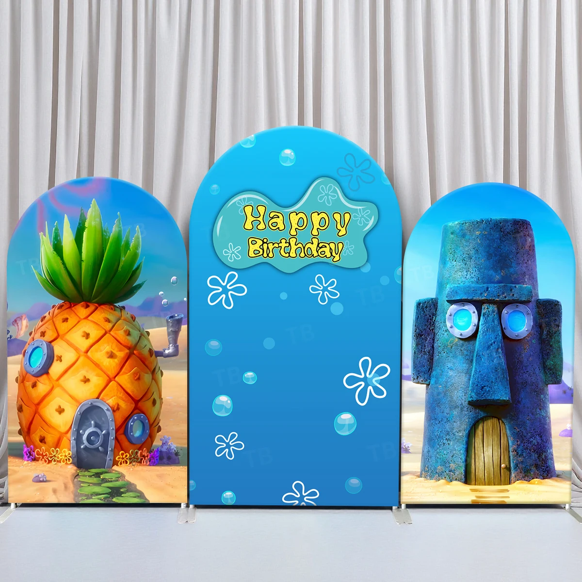 

TB SpongeBob Pineapple House Arch Backdrop Cover for Kids Birthday Party Decoration Baby Shower Photo Background Elastic Fabric