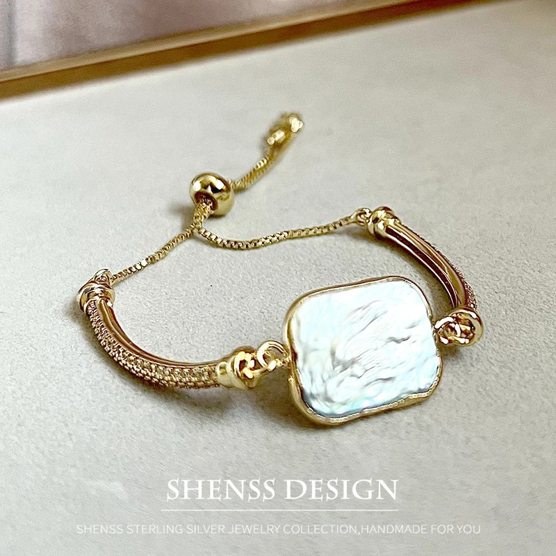 Natural Baroque Pearl Bracelet 13*18mm Adjustable Copper Plated 14k Gold Accessories