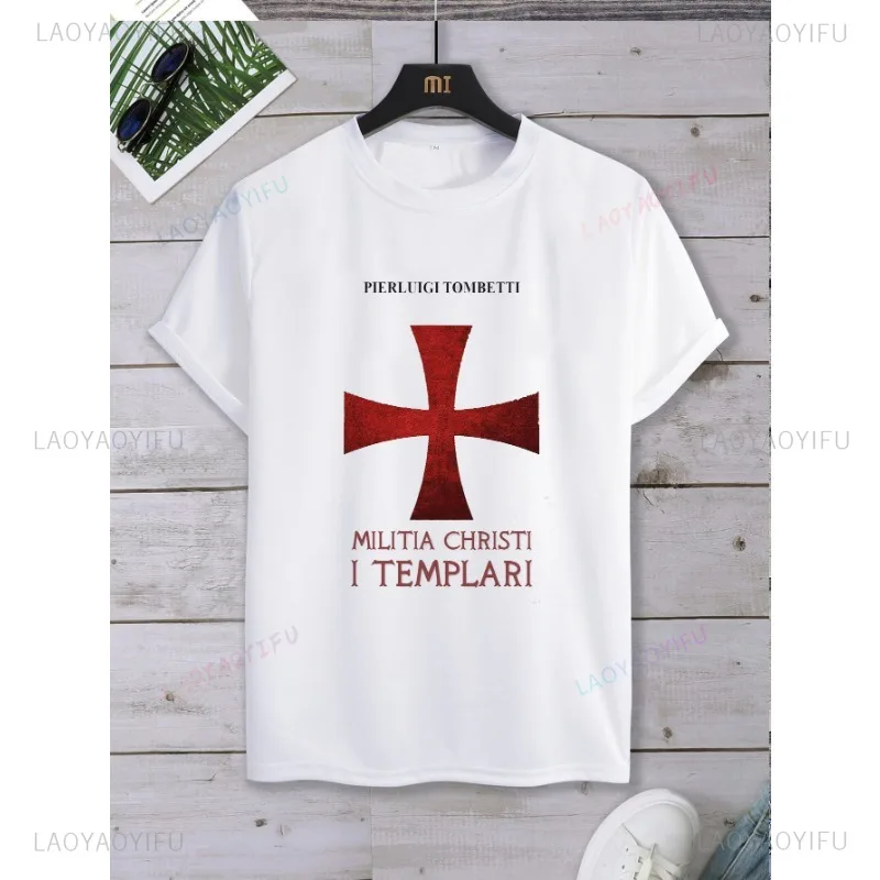 Harajuku  Retro and Nostalgic Templar Knight Cross Printed T-shirt Top Male Tshirt Short Sleeve O-neck Loose Streetwear Hot Sale