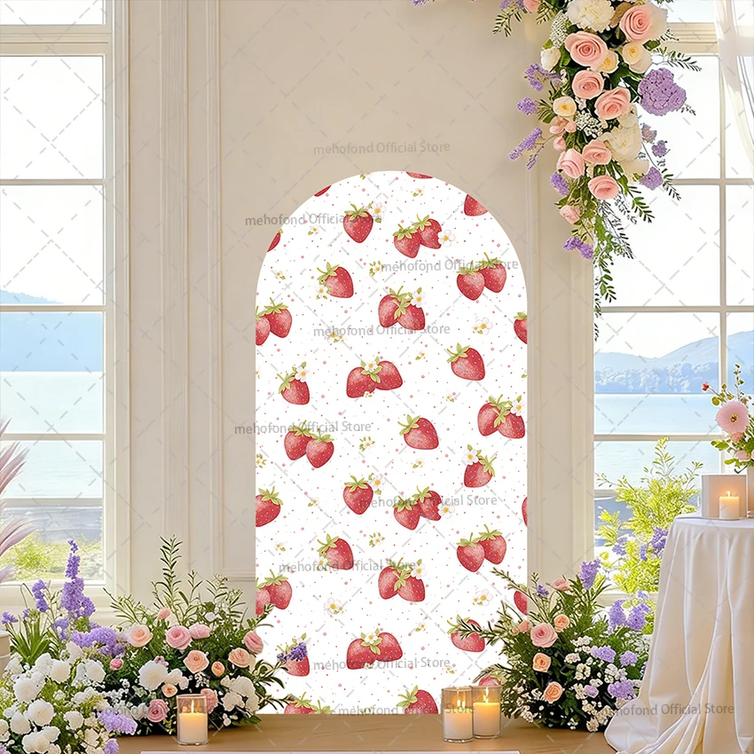 

Декоративный фон-арка Mehofond Custom A Berry Sweet Baby Is on The Way, клубнично-розовый в клетку, для детского дня рождения, вечеринки в честь рождения ребенка, украшение для арки.