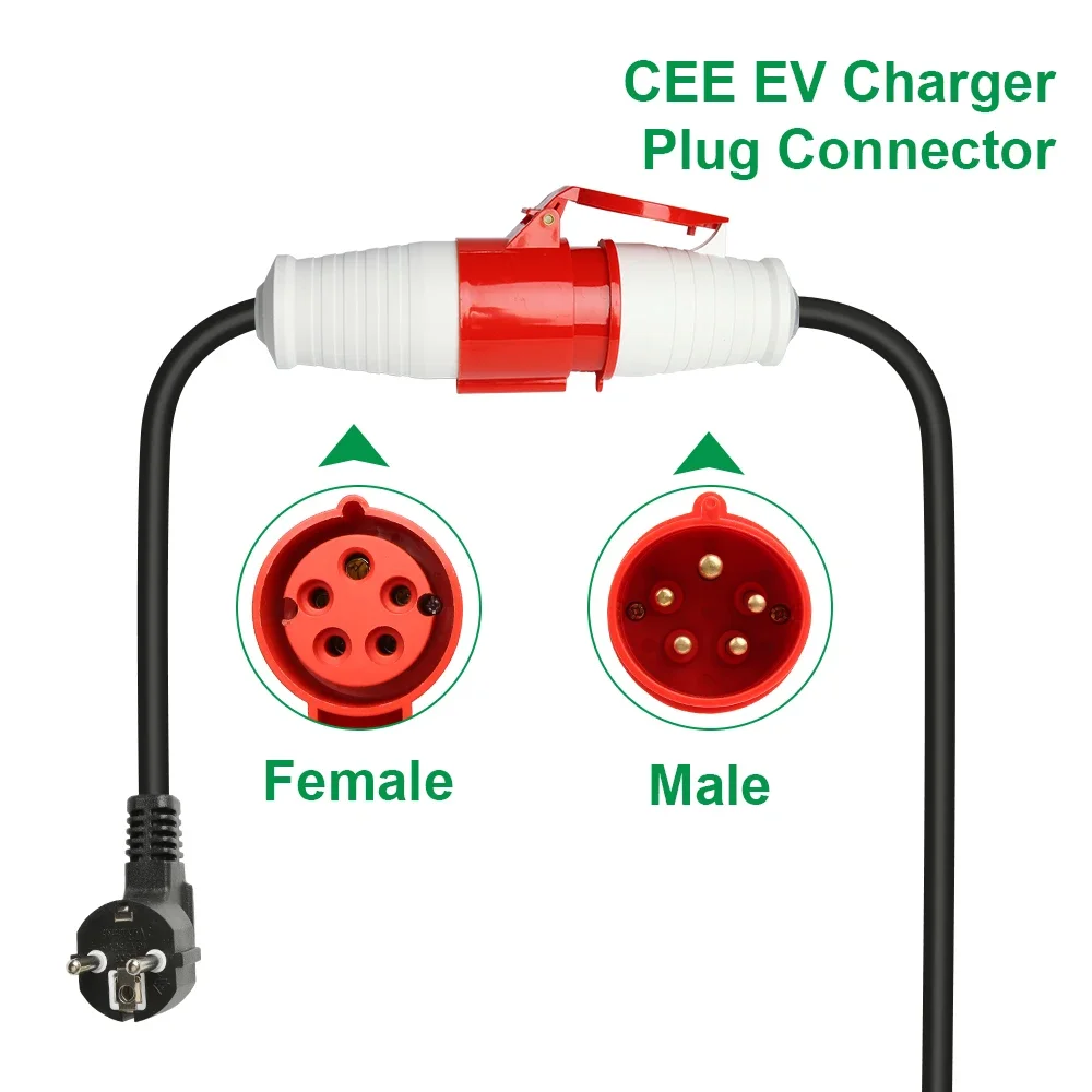 PEOKE EV Charger Adapter Schuko to Red CEE Socket 5 Pins 1 Phase 16A to 3 Phase 32A Female Blue CEE Plug for Portable Charging