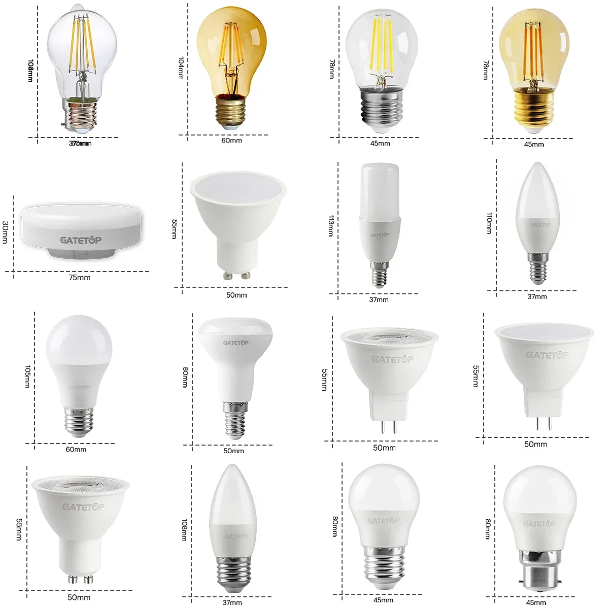 Economia de energia G45 Filamento Lâmpada LED, Spotlight Bulb, AC 220-240V, E27, B22, GU10, adequado para casa e escritório, 2 pcs, 5 pcs, 8 pcs, 10pcs