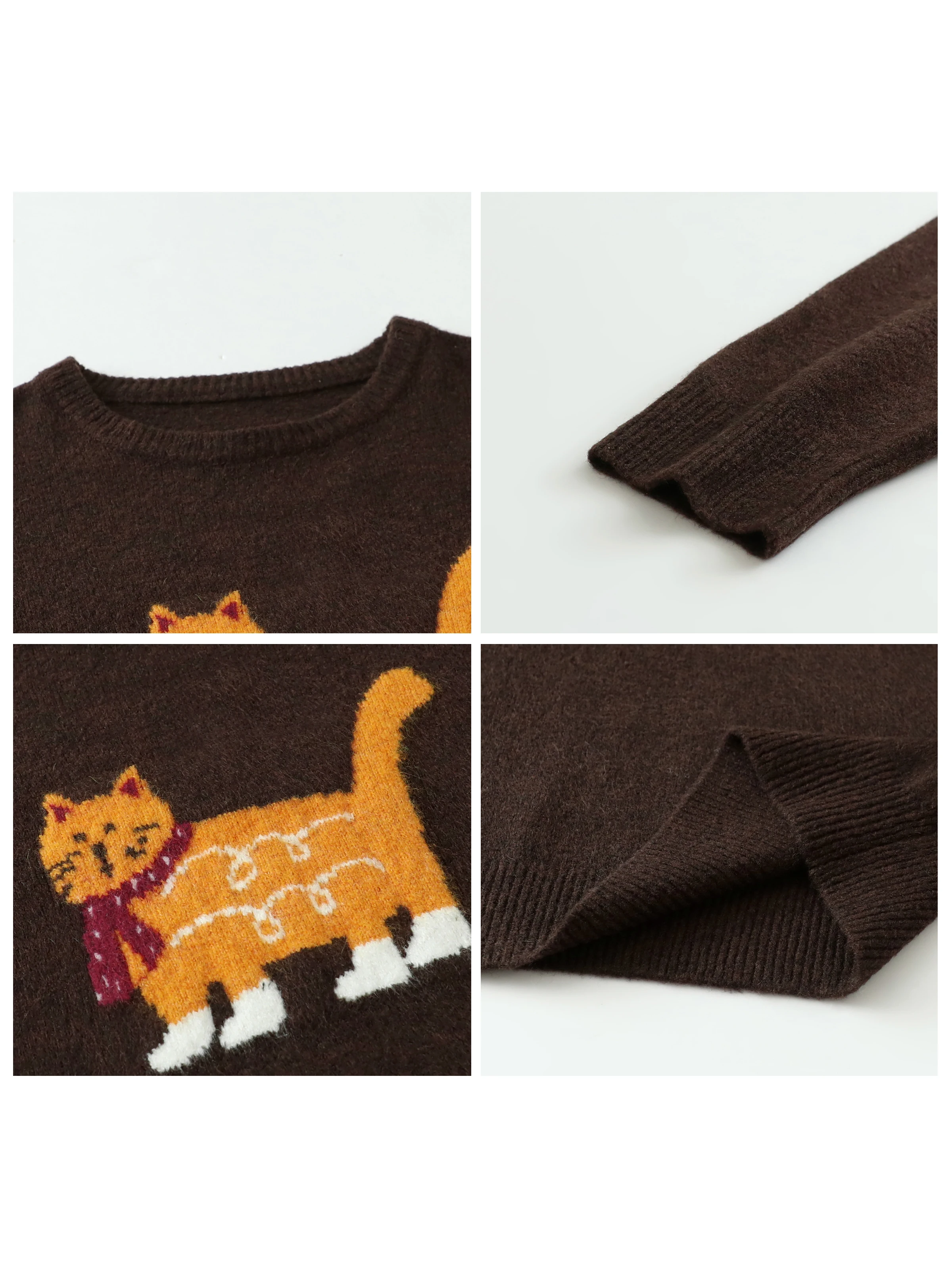 Chic Cartoon Cat Women's Knitted Sweater for Fall & Winter