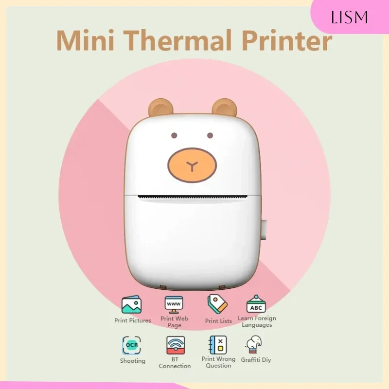 LISM Printer Portable Thermal A8 Mini Paper Label Sticker Self-adhesive Inkless  Bluetooth Wireless Photo Pocket Printer