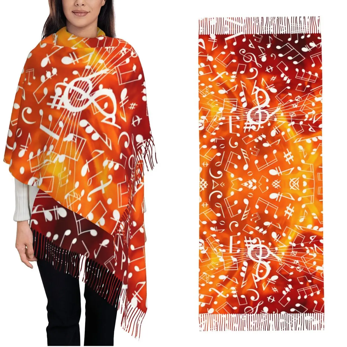 Piano Music Note Flames Pattern Shawl Wrap for Women Winter Large Soft Scarf Pashmina Shawl Scarves
