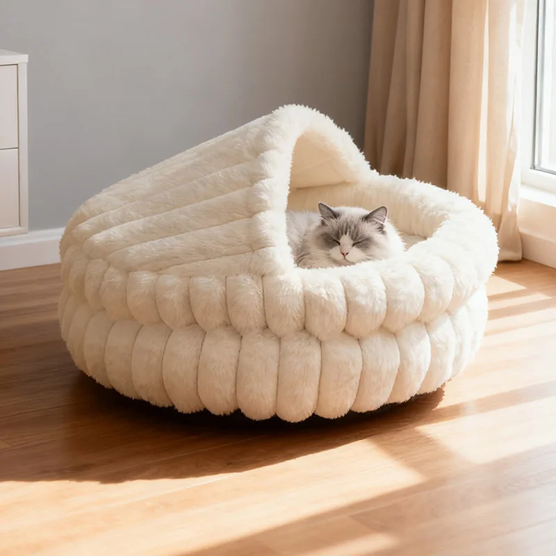 

Thickened Semi-Enclosed Round Pet House Washable Winter Warm Skin-friendly Indoor Sleeping Puppy Kitten Cave Bed Domek Dla Kota