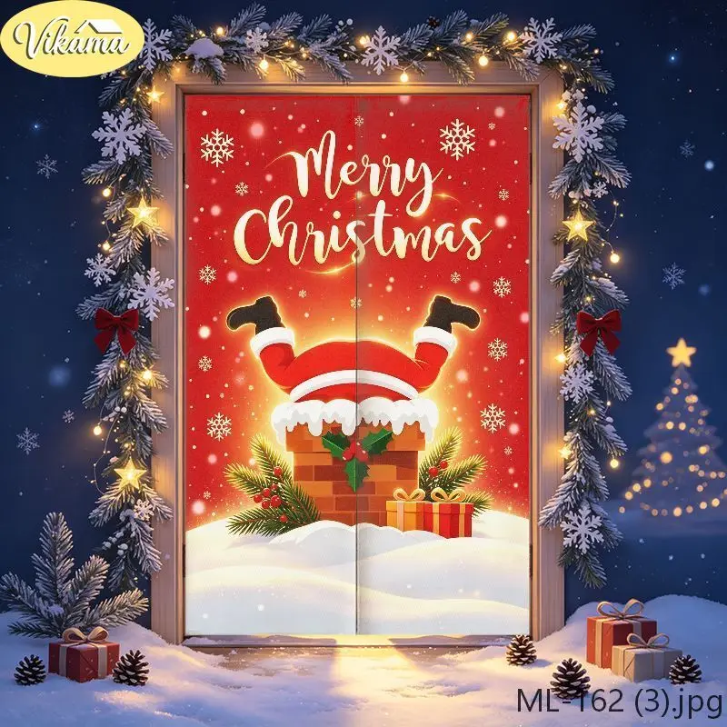 VIKAMA Classic Nutcracker Soldier Christmas Half Door Curtain Merry Christmas Winter Fabric Door Curtain Cozy Home Decor