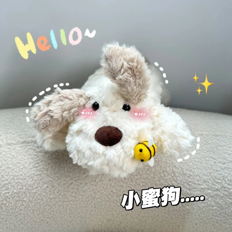 Cute Lying Bee Dog Plush Toy Soft Puppy Pillow Cartoon Stuffed Animal Pet Doll Cushion Room Decor Baby Girls Birthday Gift