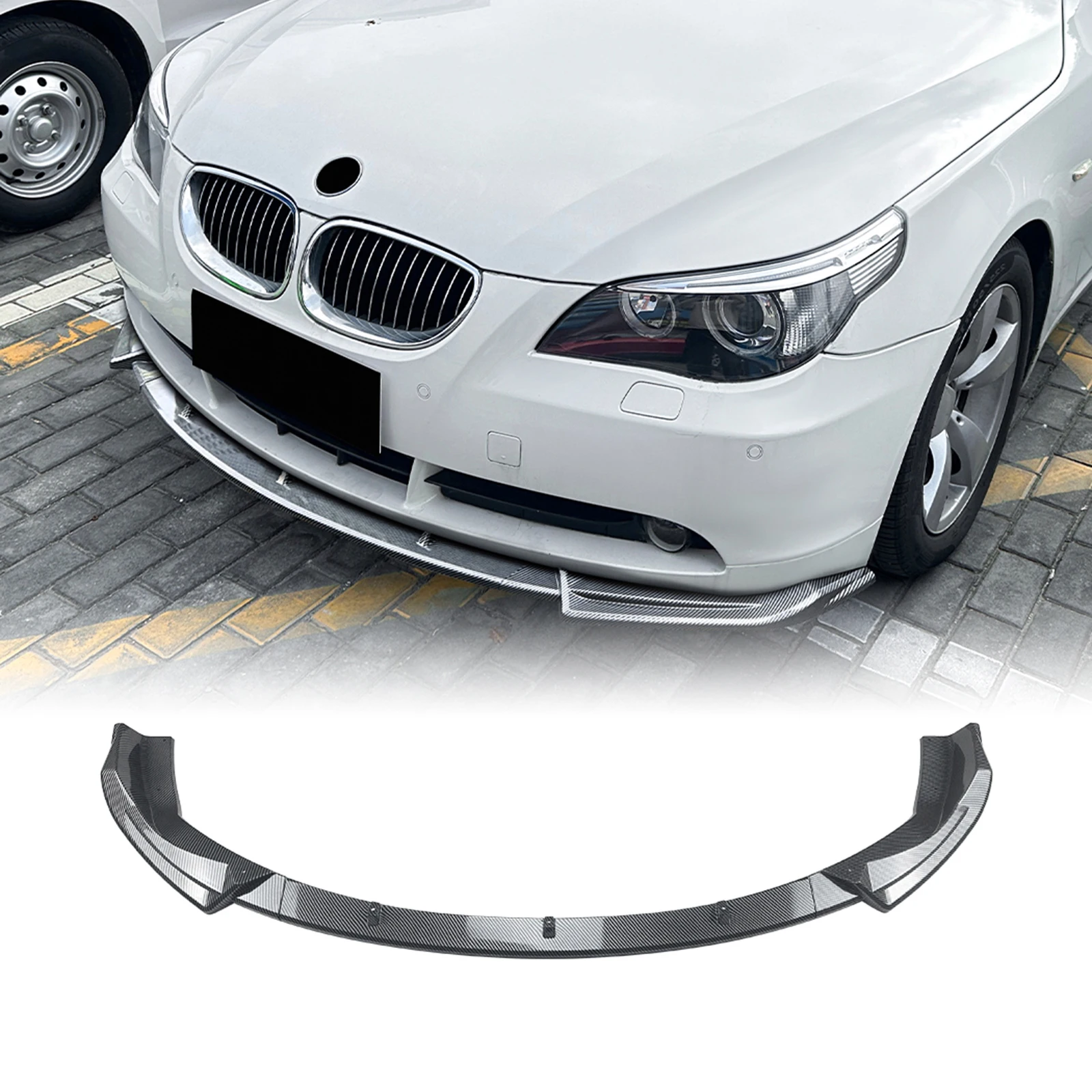 Поп для BMW 5-й серии E60 E61 2004-2007, стандартная версия, спойлер на передний бампер, эффект из углеродного волокна/глянцевый черный нижний разветвитель Bl