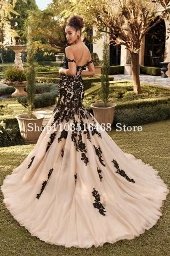 Black White Gothic Wedding Dress 2024 Elegant Strapless Sweetheart Neck Applique Mermaid Floor Length Dress Formal Occasion