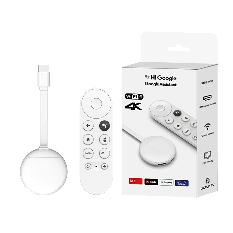 Clé TV Android 14 2 Go 16 Go Smart Home Cinema Allwinner H313 avec télécommande vocale Bluetooth, prise en charge Wifi 6 BT 5.0, lecteur multimédia 4K et Google Assistant