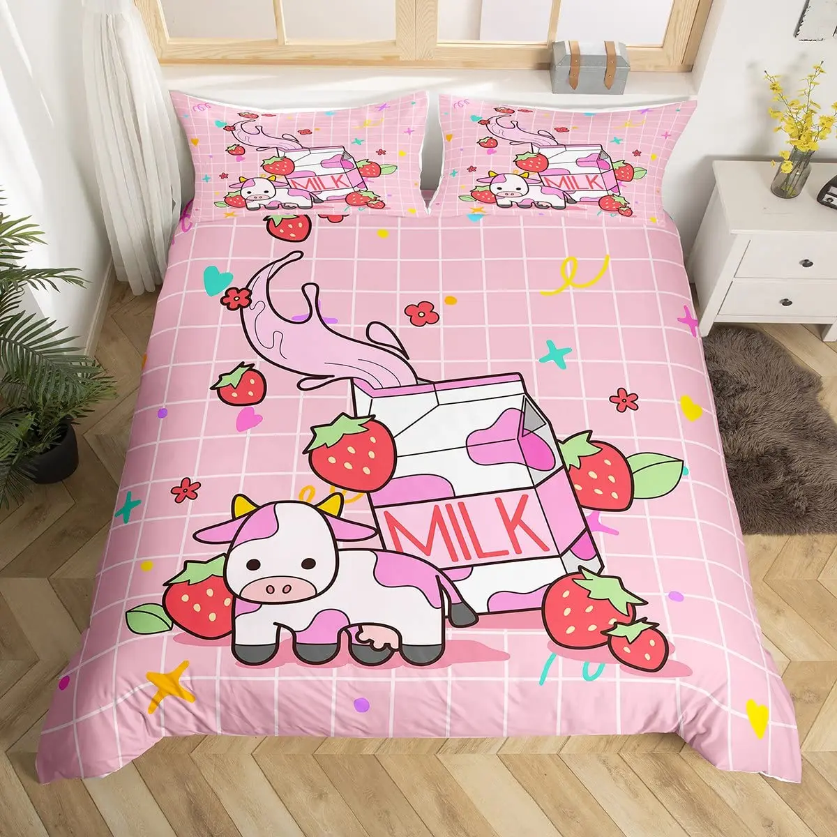 Milk Cow Pattern Bedding Set King Queen Animals Theme Comforter Cover Chocolate Brown Duvet Cover Cute Kawaii Cattle Quilt Cover