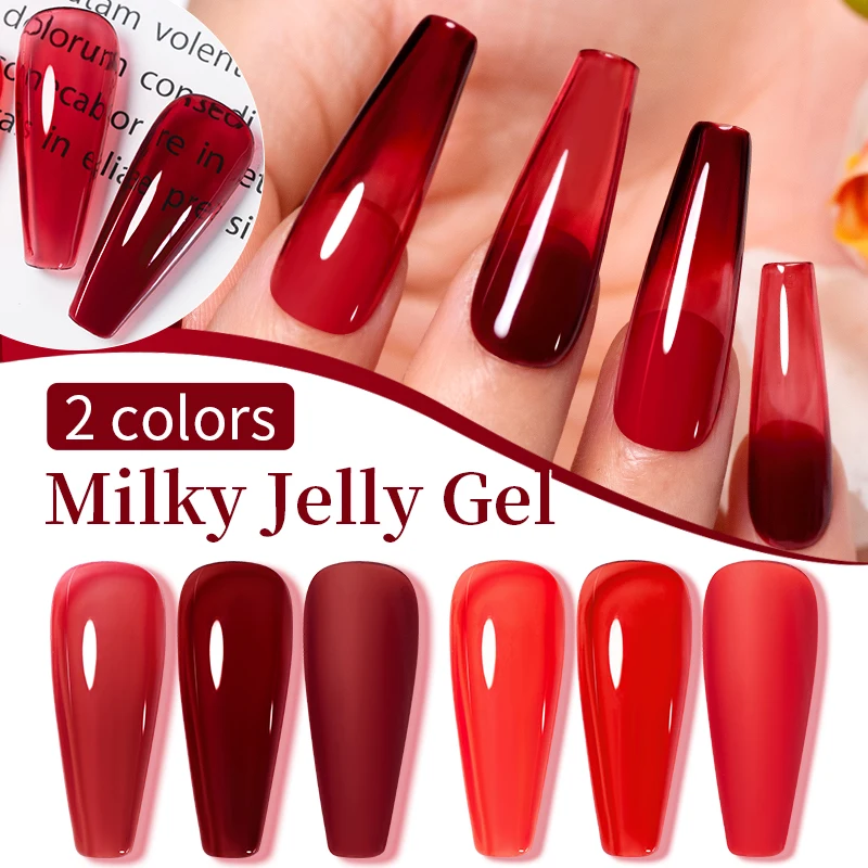 BOZLIN 7.5ml Cherry Translucent Color Red Jelly Transparent Nail Gel Nail Art Semi Permanent Soak Off LED UV Gel Polish Varnish