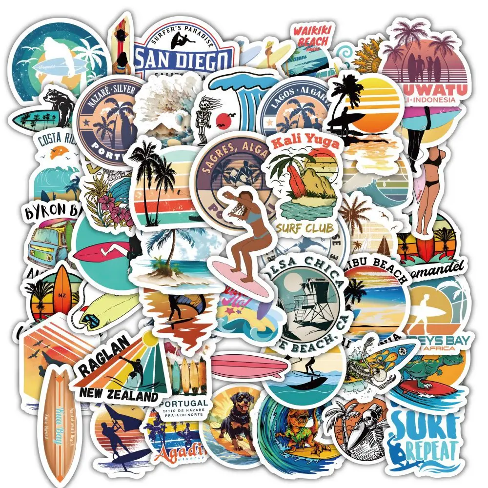 60Pcs Hawaii Summer Surfing Stickers Tropical Beach Surf Decals Travel Luggage Surfboard Water Bottle Decal Sticker Toy