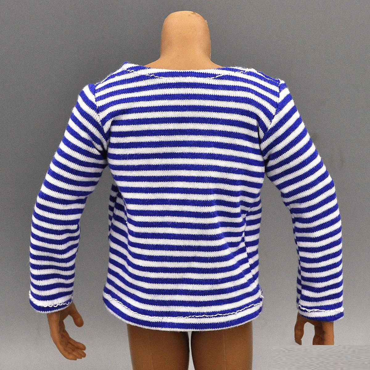 1:6 Soldier Man Soviet Army Russian Special Forces Blue and White Striped Navy Shirt Long Sleeve Casual Body Shirt For 12