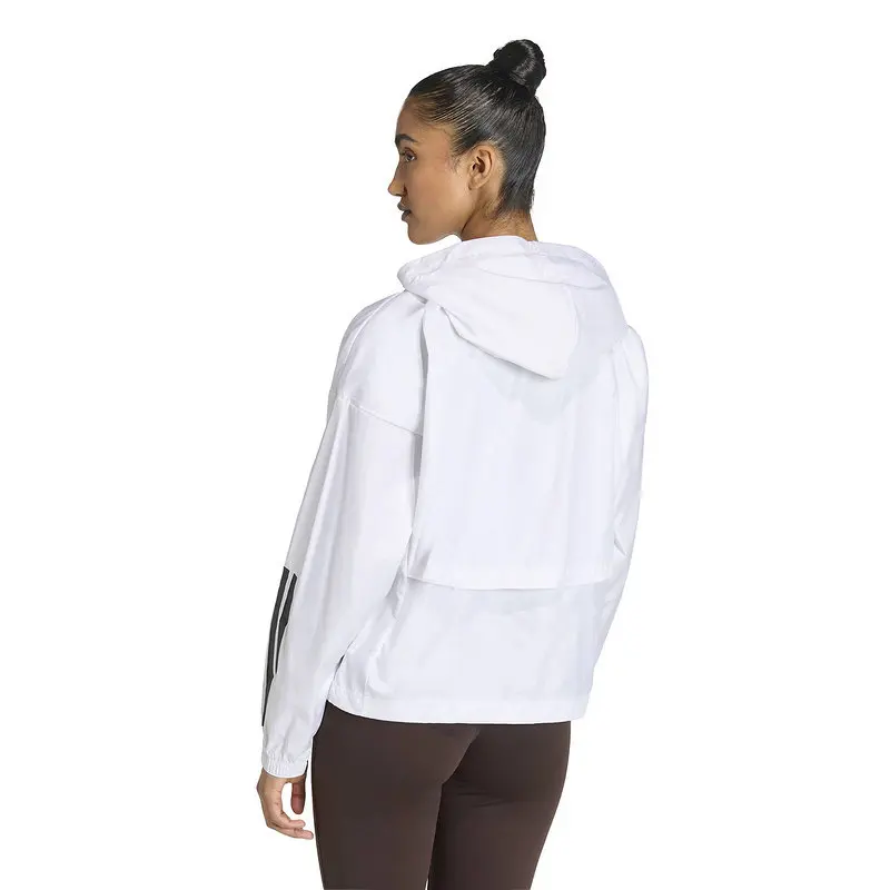 2026 Adidas Womens White Black Hooded Jacket Breathable Sports Windbreaker KC7655