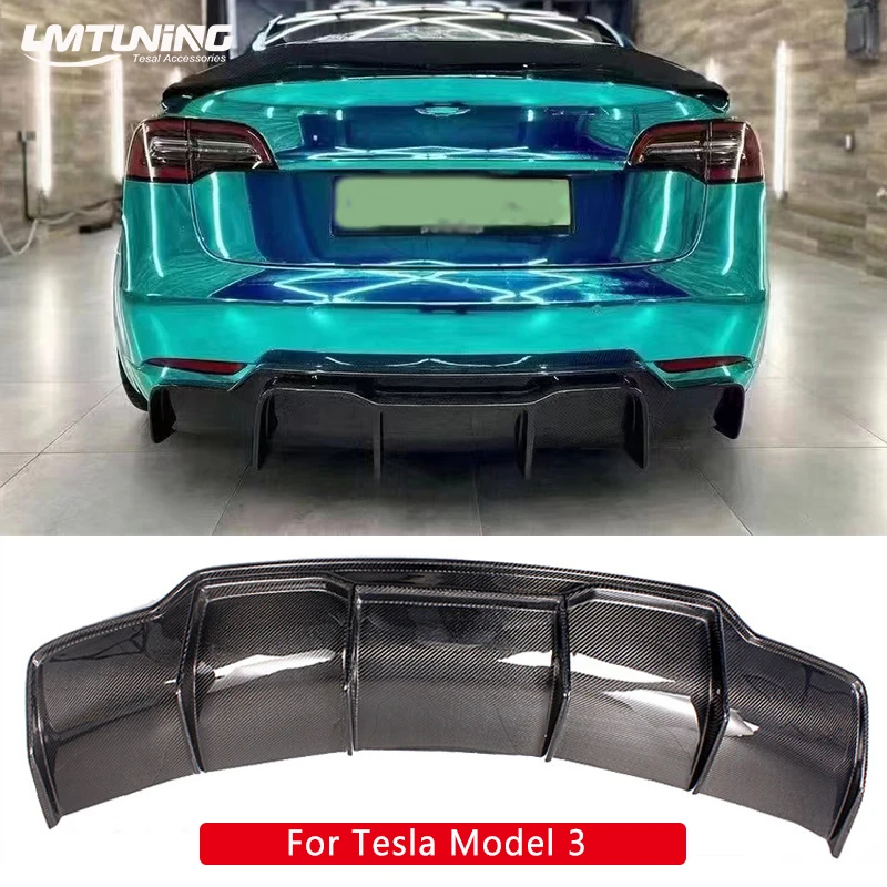 

Carbon Fiber Rear Diffuser fits for Tesla Model 3 Sedan 2016-2022 Bumper Cover Lower Lip Spoiler Valance Protector Body Kits