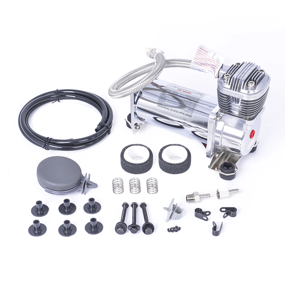 

NEW!!! Super Silent 69DB SQ420 DC 12V 300PSI OUTLET 1/4 CARTEEAIR Car Air Suspension Compressor/ Pump Silver / Black