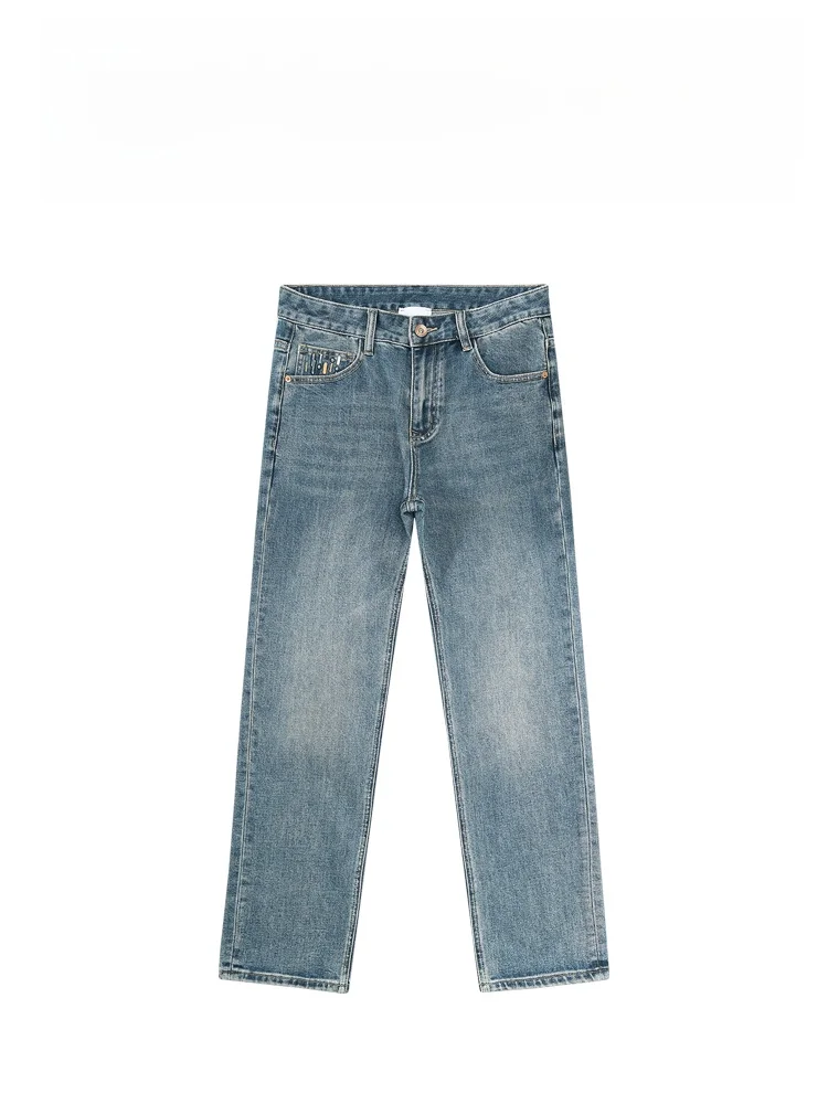 

BAIRBAOLIY Trendy Brand 2025 New Design Men's Straight Leg Jeans American Retro Faion Cotton Polyester Spandex Blend