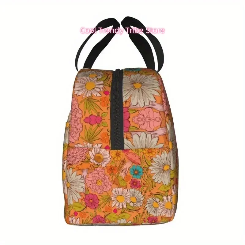 Portable Lunch Box Featuring an Abstract Hippie Flower Power Design, Designed for Women. It Is a Leakproof Cooler And Thermal Fo