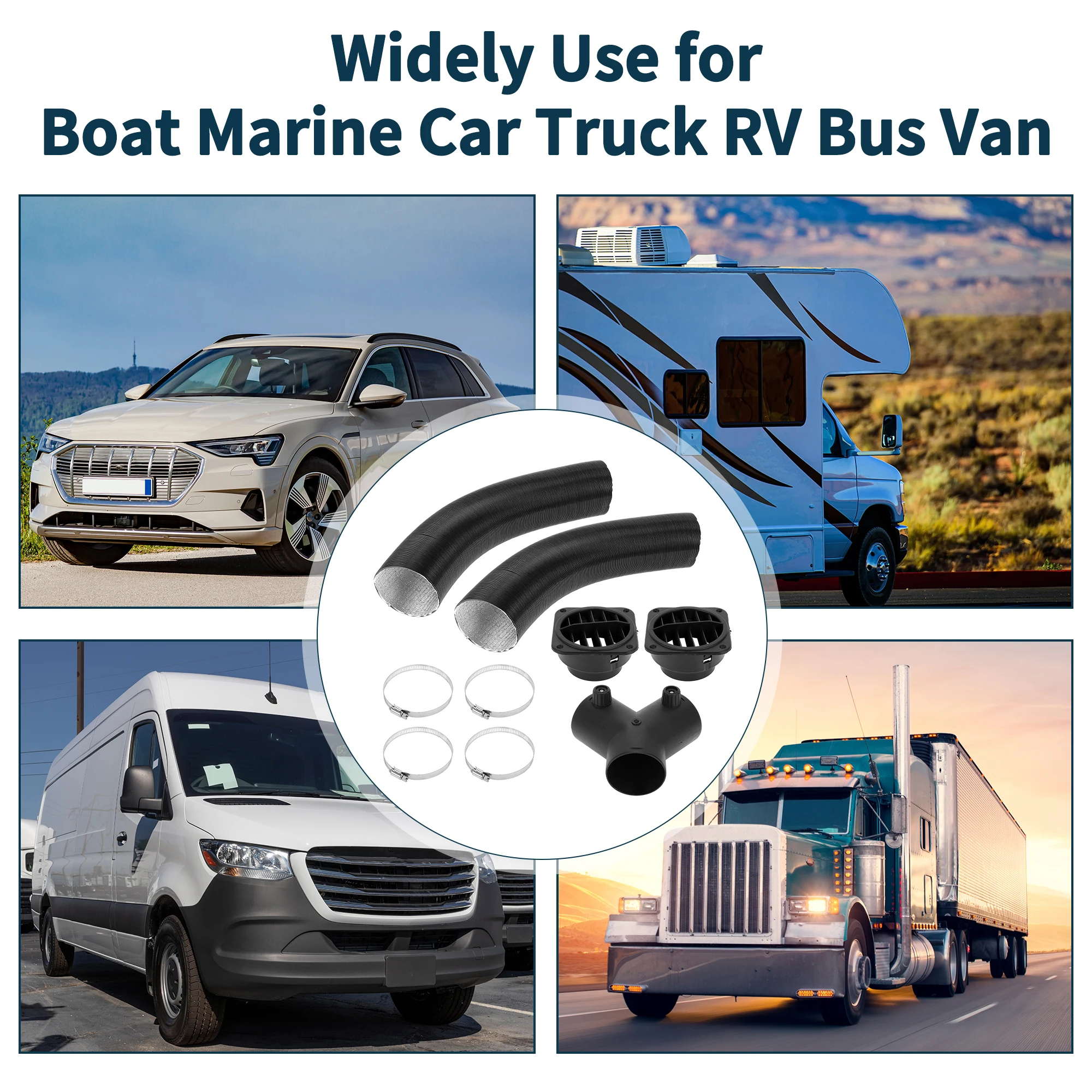 UXCELL 車 トラック RV バス バン 車用ヒーターダクトパイプホースセット ダブルバルブYパイプコネクター付き 内径60mm 最大長80cm