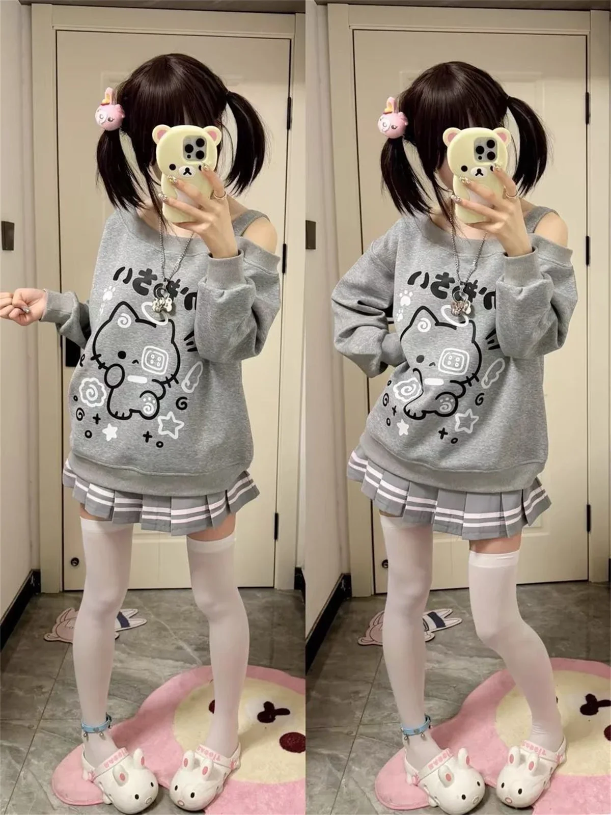 Japanische T-Shirts 2025 Damenbekleidung Schleife Cartoon Langarm Camisetas Schulterfreie Lose T-Shirts Lässige Mode T-Shirts Y2k Tops – Detail 33