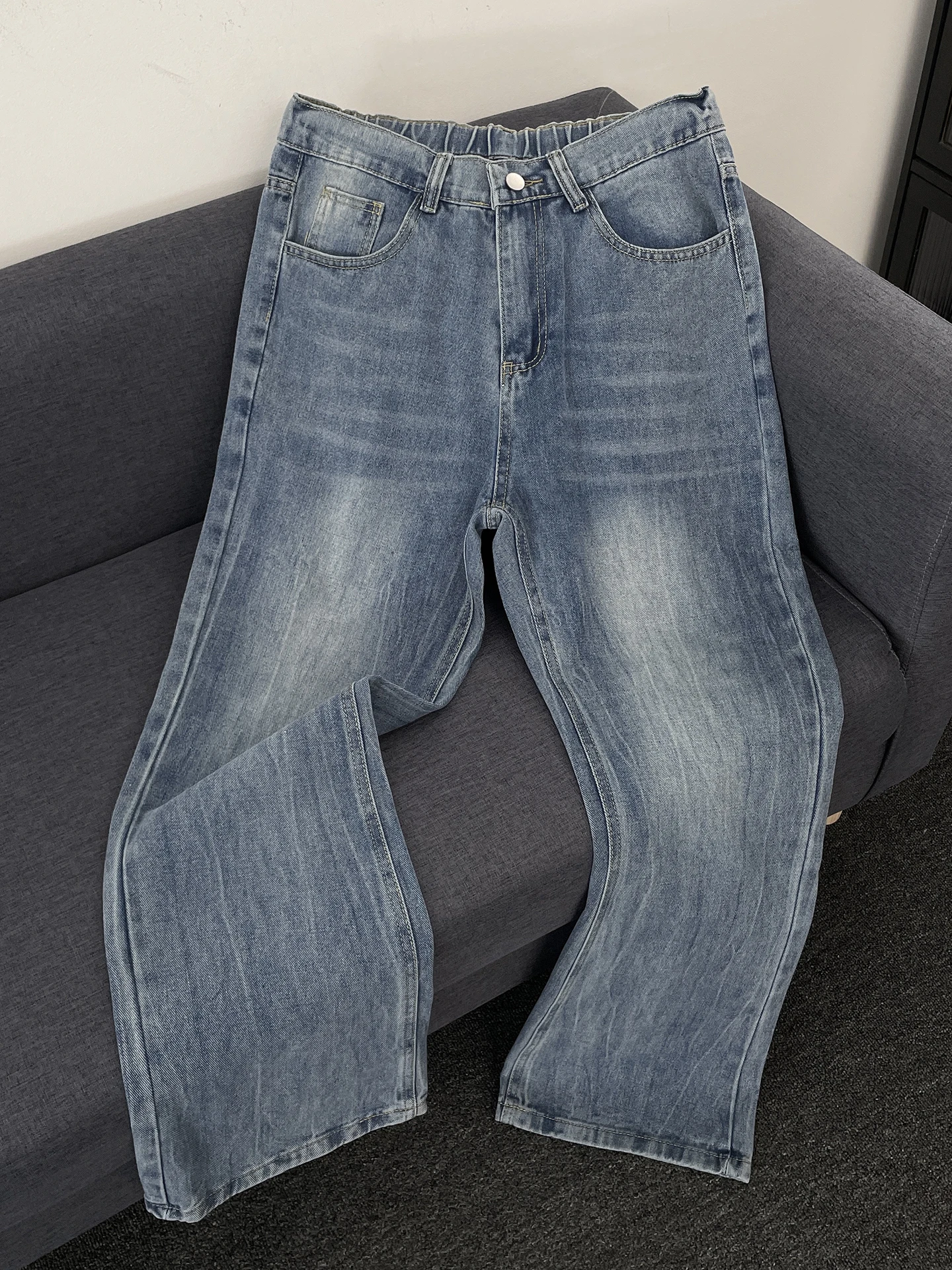 

Summer Thin Semi-Elastic Men's Jeans Straight Leg Loose Casual Waed out Trendy Brand Haome Pants Low Waist Zipper Fly