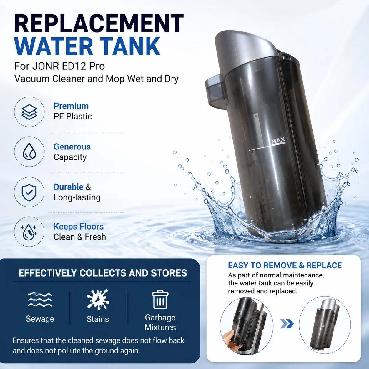 For JONR ED12 PRO Wet Dry Vacuum Cleaner Black Waste Water Tank Replacement Part High Quality Accessory Set  Home Appliance