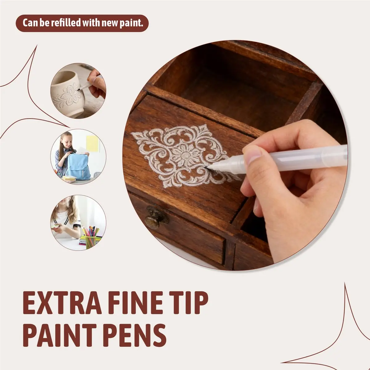 5Pcs Refillable Paint Markers 0.5mm Extra Fine Tips, Touch-Up Paint Pens, Empty Paints Markers for Touch Up,DIY Graffiti
