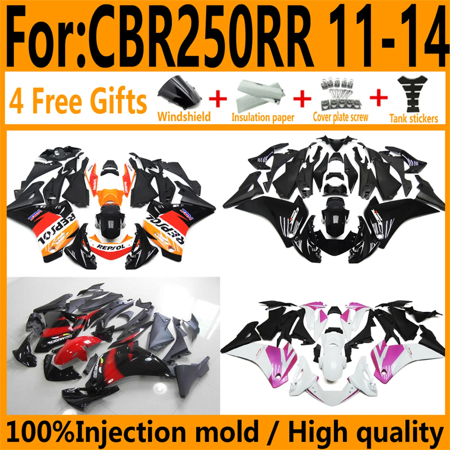 New ABS Motorcycle Whole Fairings Kit fit for CBR250RR CBR250 RR CBR 250RR 2011 2012 2013 2014 full fairing kits